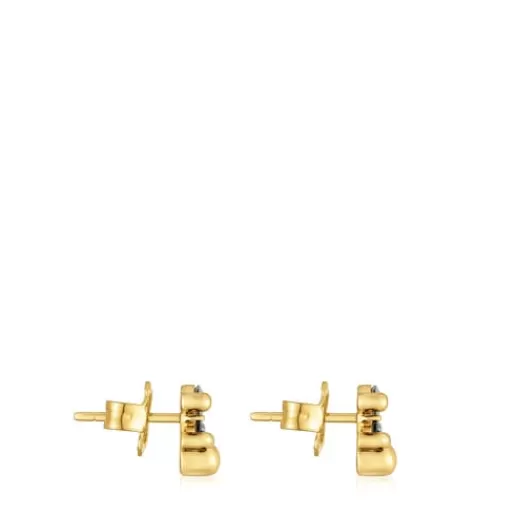 Fashion 8 mm 18kt gold plating over silver bear motif Earrings with laboratory-grown green spinel Color Bear LGG Small Earrings