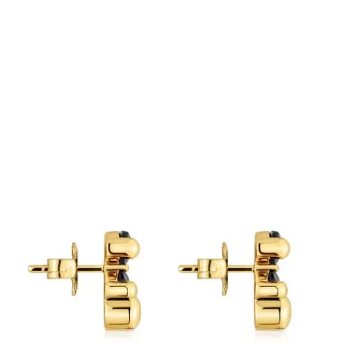 Discount 14 mm 18kt gold plating over silver with onyx bear motif Earrings Color Bear Small Earrings