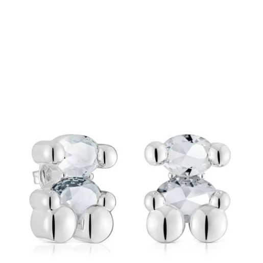 Hot 23 mm silver and rock crystal quartz bear motif Earrings Color Bear Small Earrings