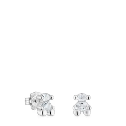 Best Sale 8 mm and rock crystal quartz bear motif Earrings Color Bear Small Earrings