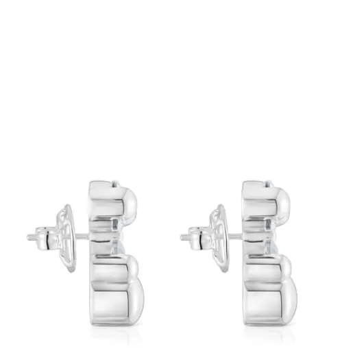 Hot 23 mm silver and rock crystal quartz bear motif Earrings Color Bear Small Earrings