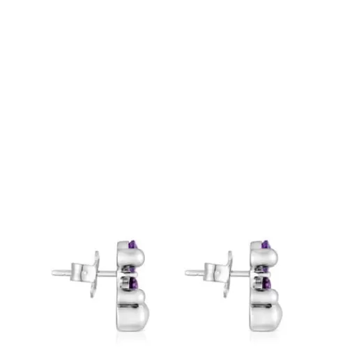 Best 13 mm bear motif Earrings with laboratory-grown lilac sapphire Color Bear LGG Small Earrings