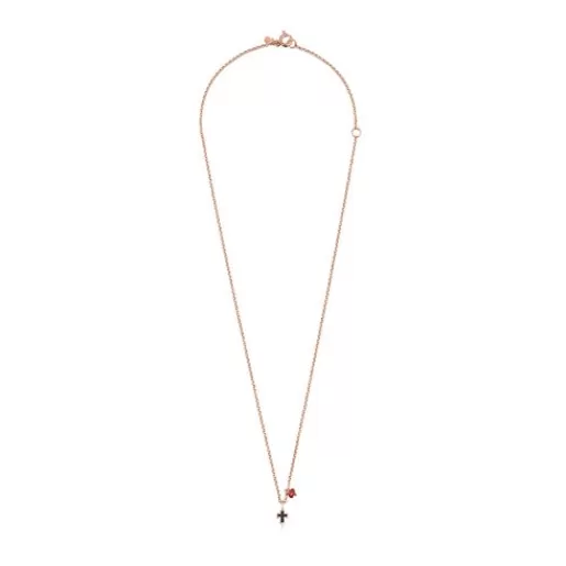 Store Motif cross Necklace in Rose Silver Vermeil with Spinels and Ruby Silver Necklaces | Short Necklaces