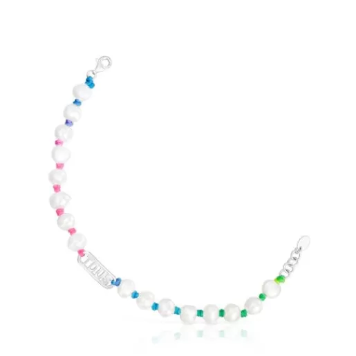 Best Sale Multicolored nylon Bracelet with silver and cultured pearls Logo Silver Bracelets | Pearl Bracelets