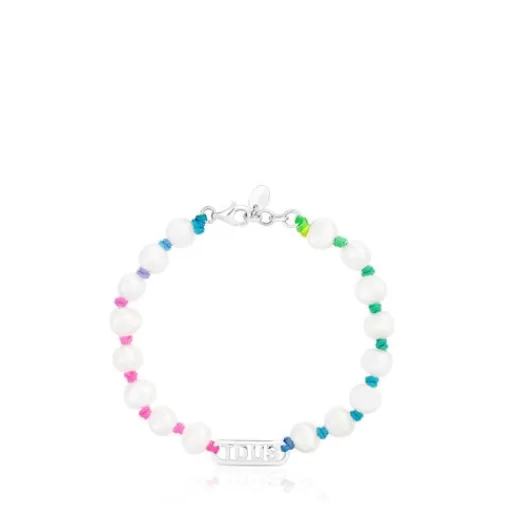 Best Sale Multicolored nylon Bracelet with silver and cultured pearls Logo Silver Bracelets | Pearl Bracelets