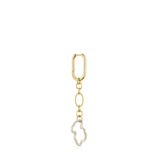 Sale New Silueta single long Earring with two-tone bear motif Silver Earrings | Large Earrings