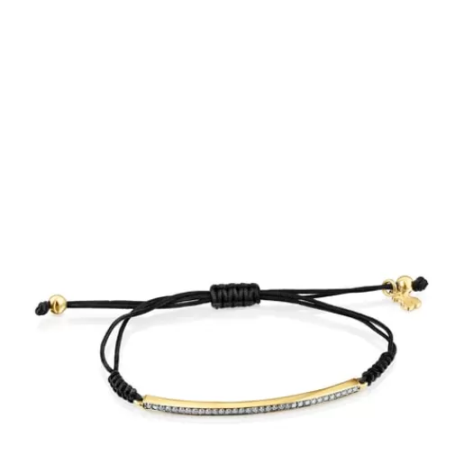 Best Nocturne bar Bracelet in Silver Vermeil with Diamonds and black Cord Silver Bracelets