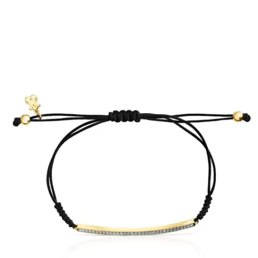 Best Nocturne bar Bracelet in Silver Vermeil with Diamonds and black Cord Silver Bracelets