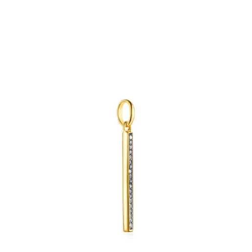 Fashion Nocturne bar Pendant in Silver Vermeil with Diamonds Silver Pendants