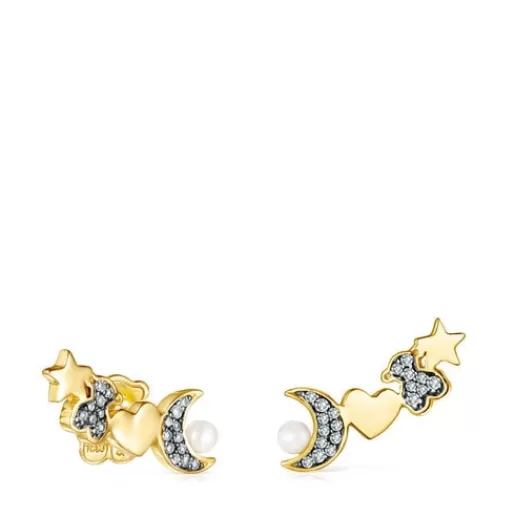 Clearance Nocturne Earrings in Silver Vermeil with Diamonds and Pearl Silver Earrings | Small Earrings