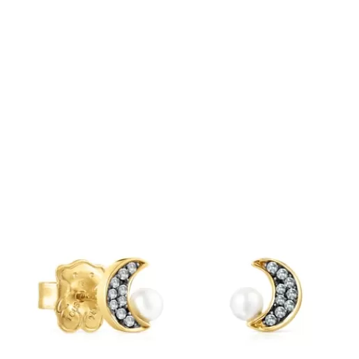 Flash Sale Nocturne half-moon Earrings in Silver Vermeil with Diamonds and Pearl Silver Earrings | Small Earrings