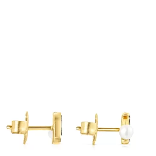 Flash Sale Nocturne half-moon Earrings in Silver Vermeil with Diamonds and Pearl Silver Earrings | Small Earrings
