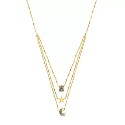 Hot Nocturne Necklace in Silver Vermeil with Diamonds and Pearl Silver Necklaces | Short Necklaces