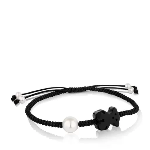 Outlet Onyx and pearl Tibet Bracelet with Bear motif Kids Pearl Bracelets | Cord And Thread Bracelets