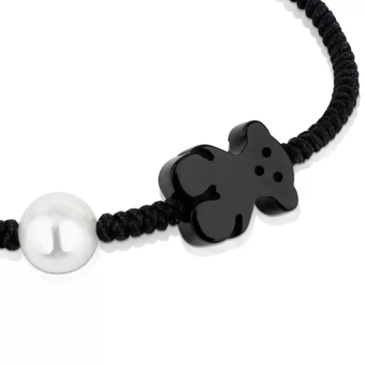 Outlet Onyx and pearl Tibet Bracelet with Bear motif Kids Pearl Bracelets | Cord And Thread Bracelets