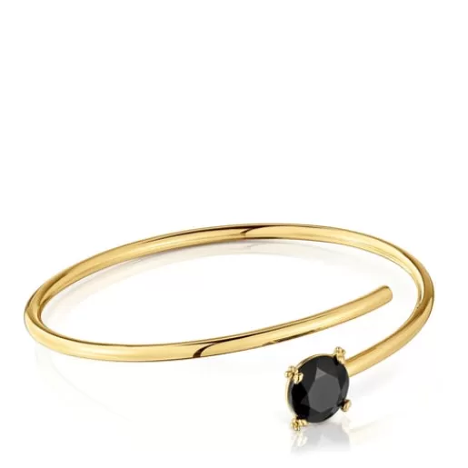 Discount Open bracelet with 18kt gold plating over silver and onyx Cachito Mío Silver Bracelets | Bangle Bracelets