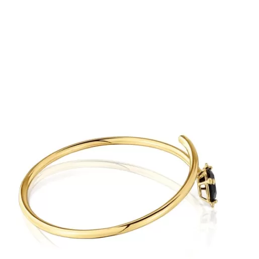 Discount Open bracelet with 18kt gold plating over silver and onyx Cachito Mío Silver Bracelets | Bangle Bracelets