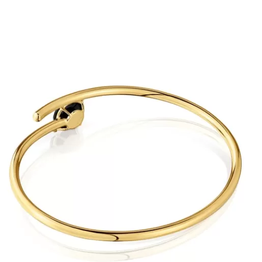 Discount Open bracelet with 18kt gold plating over silver and onyx Cachito Mío Silver Bracelets | Bangle Bracelets