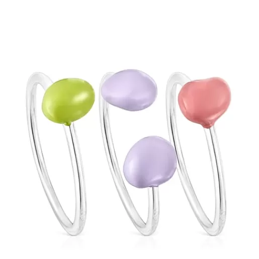 Best Sale Pack of silver and colored enamel Joy Bits rings Silver Rings | Small Rings