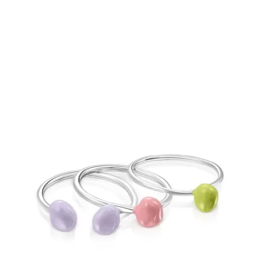 Best Sale Pack of silver and colored enamel Joy Bits rings Silver Rings | Small Rings