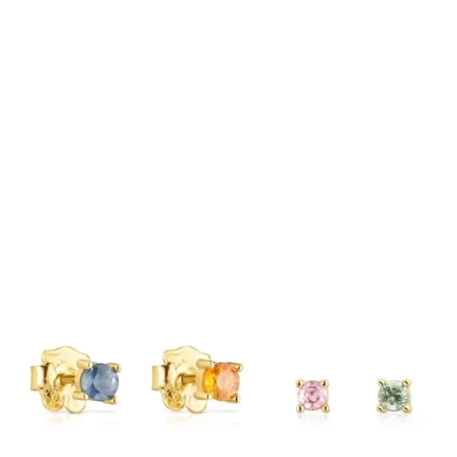 Flash Sale Pack of Silver Vermeil Glaring Earrings with multicolored Sapphires Silver Earrings | Small Earrings