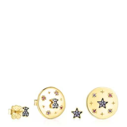 Discount Pack of silver vermeil Magic Nature disc Earrings with gemstones and diamonds Silver Earrings | Small Earrings
