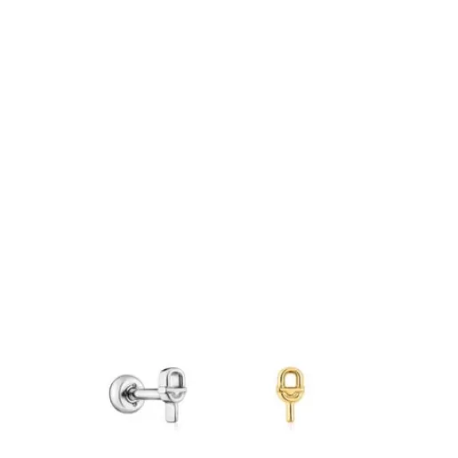 Online Pack of MANIFESTO Ear piercings in gold- and silver-colored IP steel Silver Earrings | Small Earrings