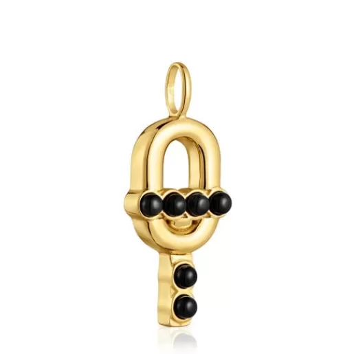 Best Sale Pendant with 18kt gold plating over silver and onyx MANIFESTO Silver Pendants | Medium Pendants