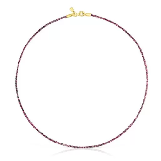 Fashion Pink and red braided thread Necklace with silver vermeil clasp Efect Kids Silver Necklaces | Short Necklaces