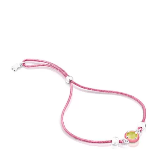 Hot Pink cord Vibrant Colors Bracelet with chalcedony and enamel Silver Bracelets | Cord And Thread Bracelets