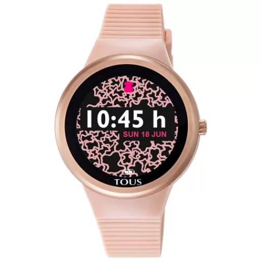 New Pink IP steel Rond Connect Watch with nude-colored silicone strap For Her | Smartwatches