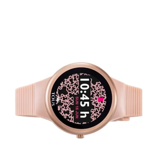 New Pink IP steel Rond Connect Watch with nude-colored silicone strap For Her | Smartwatches