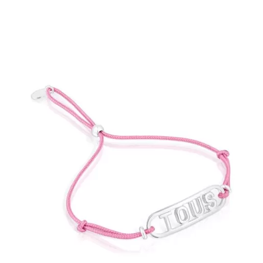 Fashion Pink nylon Bracelet with Logo Silver Bracelets | Cord And Thread Bracelets