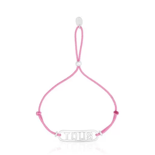 Fashion Pink nylon Bracelet with Logo Silver Bracelets | Cord And Thread Bracelets