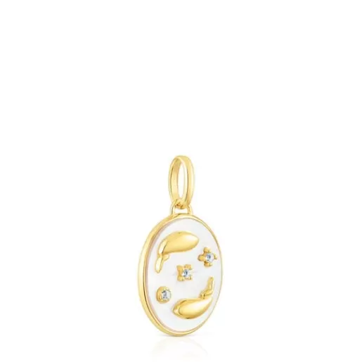 Discount Pisces Pendant in silver vermeil with mother-of-pearl and topazes Horoscope Silver Pendants | Small Pendants
