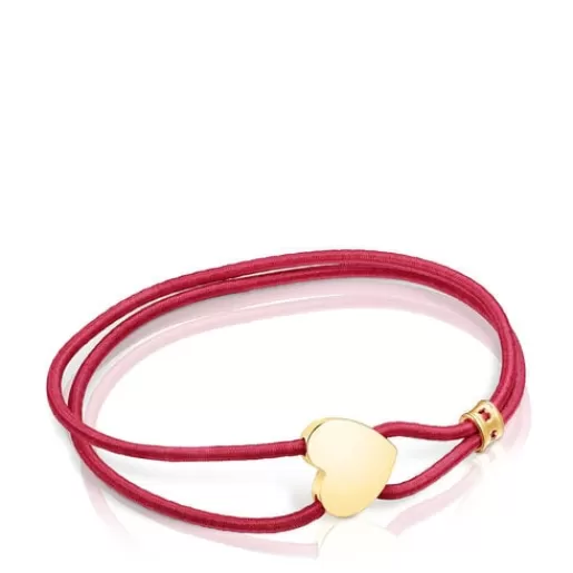 Shop Red elastic Sweet Dolls Bracelet with silver vermeil heart Kids Silver Bracelets | Cord And Thread Bracelets