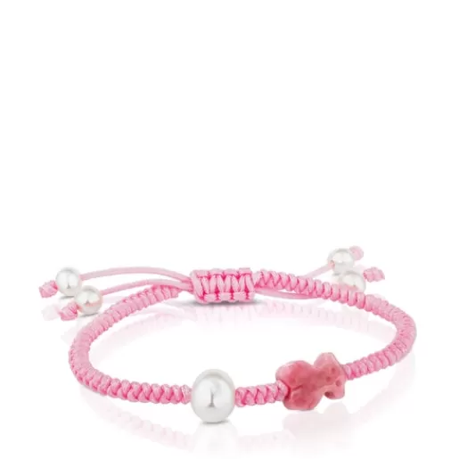 New Rhodonite and pearl Tibet Bracelet with Bear motif Kids Pearl Bracelets | Cord And Thread Bracelets