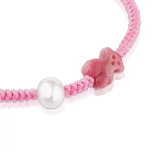 New Rhodonite and pearl Tibet Bracelet with Bear motif Kids Pearl Bracelets | Cord And Thread Bracelets