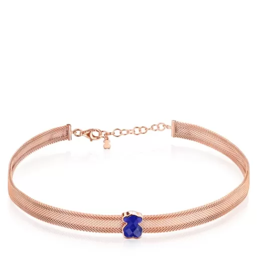 Best Rose IP Steel Mesh Color Necklace with Lapis Lazuli Silver Necklaces | Short Necklaces