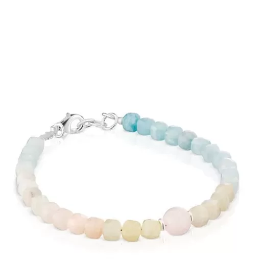 Best Rose quartz and multicolored beryllium ball Bracelet Basic Colors Silver Bracelets | Ball Bracelets