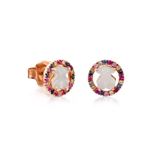 Flash Sale Rose Vermeil Silver Camille Earrings with Mother-of-Pearl and multicolored Sapphire Silver Earrings | Small Earrings
