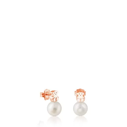 New Rose Vermeil Silver Hiper Micro Earrings with Pearl Silver Earrings | Small Earrings