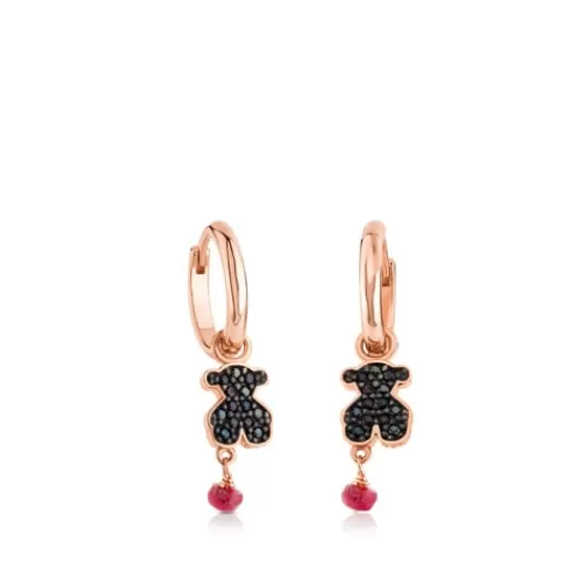 Fashion Rose Vermeil Silver Motif Earrings with Spinel and Ruby and Bear motif Silver Earrings | Hoop Earrings