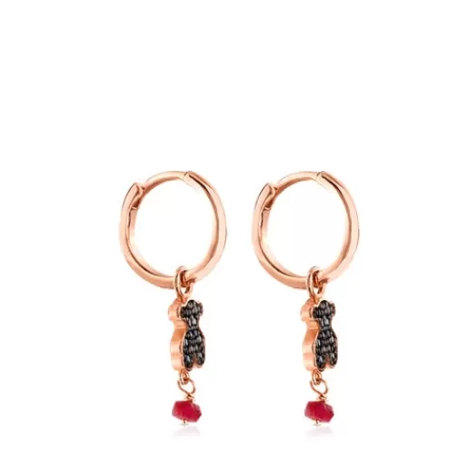 Fashion Rose Vermeil Silver Motif Earrings with Spinel and Ruby and Bear motif Silver Earrings | Hoop Earrings