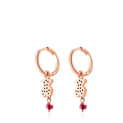 Fashion Rose Vermeil Silver Motif Earrings with Spinel and Ruby and Bear motif Silver Earrings | Hoop Earrings