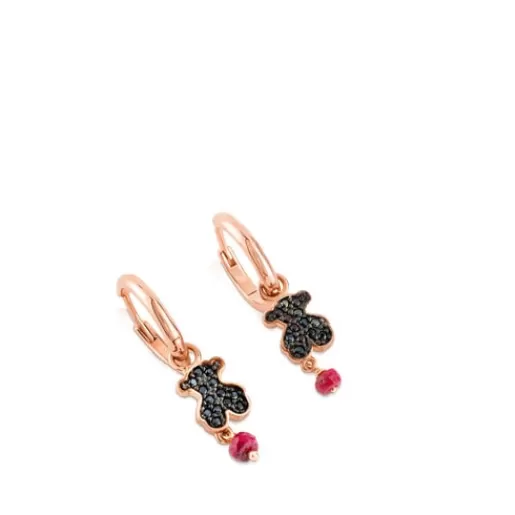 Fashion Rose Vermeil Silver Motif Earrings with Spinel and Ruby and Bear motif Silver Earrings | Hoop Earrings