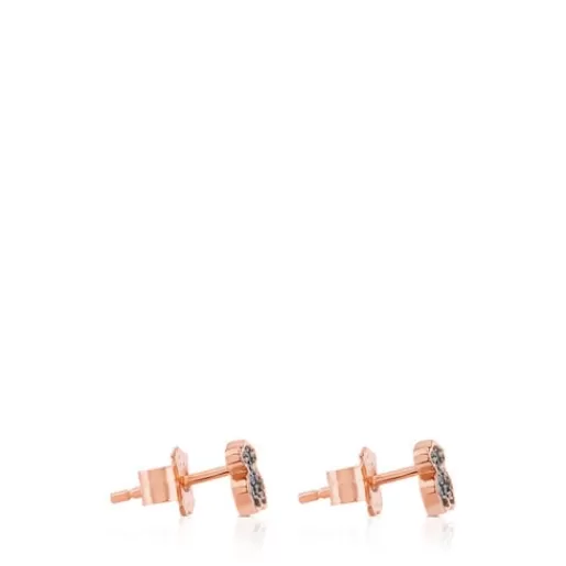Hot Rose Vermeil Silver Motif Earrings with Spinel Bear motif Kids Silver Earrings | Small Earrings