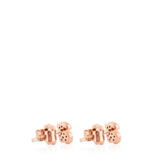 Hot Rose Vermeil Silver Motif Earrings with Spinel Bear motif Kids Silver Earrings | Small Earrings