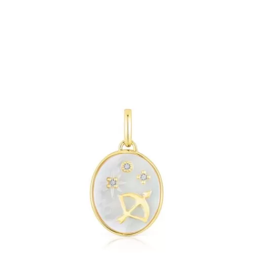Flash Sale Sagittarius Pendant in silver vermeil with mother-of-pearl and topazes Horoscope Silver Pendants | Small Pendants
