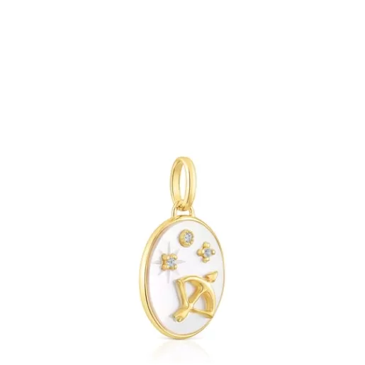 Flash Sale Sagittarius Pendant in silver vermeil with mother-of-pearl and topazes Horoscope Silver Pendants | Small Pendants